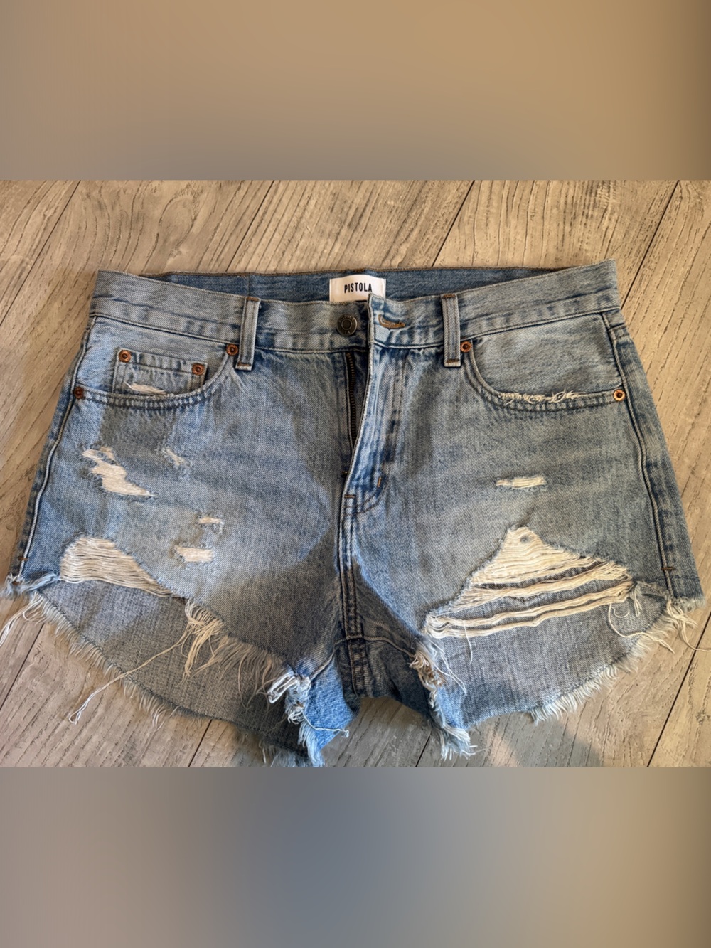 pistola Light Wash Distressed Denim Cutoff Shorts